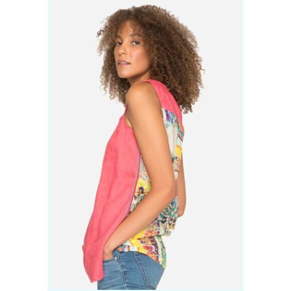 Johnny Was Patchwork Patterned Tank Top Size S Scarf Silk Linen Boho - Picture 1 of 8
